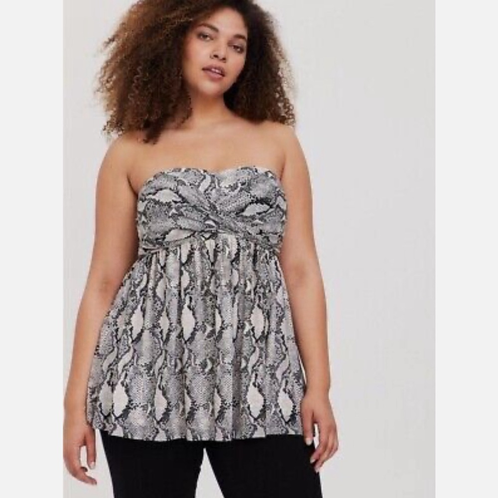 Torrid Slub Mesh Strapless Twisted Babydoll Tunic Top Gray Snake Size 1 (1X) NWT